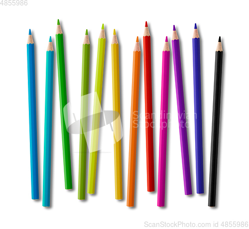 Image of Set of color wooden pencil collection on white background