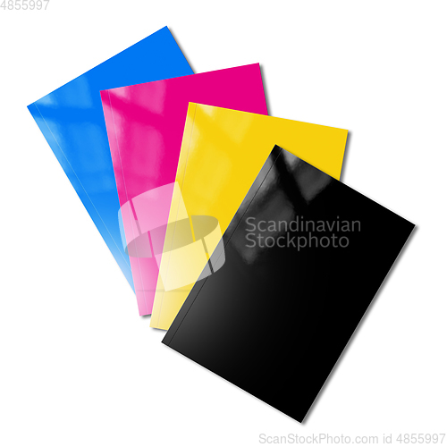 Image of CMYK booklets set mockup on white background