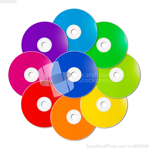 Image of Colorful rainbow CD - DVD in a circle shape on white background