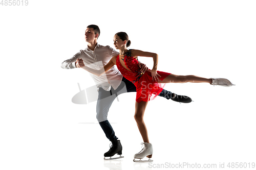 Image of Duo figure skating isolated on white studio backgound with copyspace