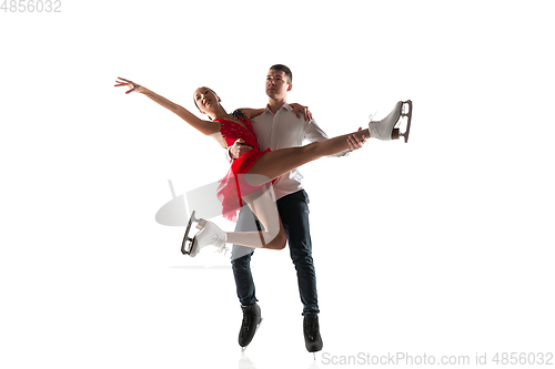 Image of Duo figure skating isolated on white studio backgound with copyspace