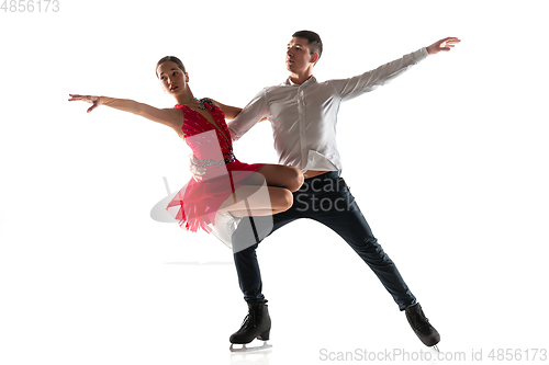 Image of Duo figure skating isolated on white studio backgound with copyspace