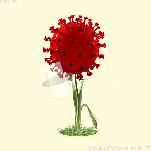 Image of Flowers made of models of COVID-19 coronavirus, concept of pandemic spreading