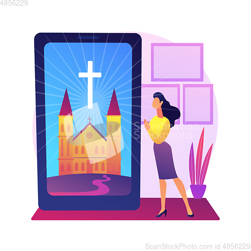 Image of Online church abstract concept vector illustration.