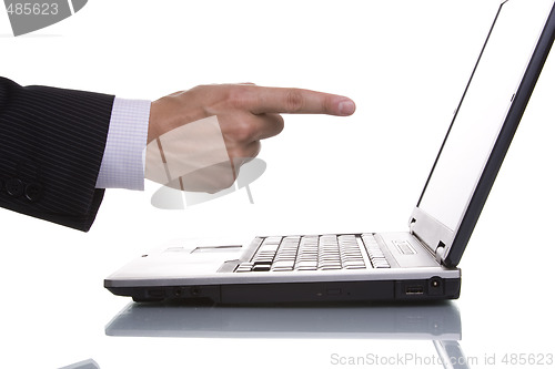 Image of businessman pointing to the laptop