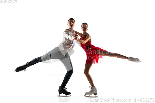 Image of Duo figure skating isolated on white studio backgound with copyspace