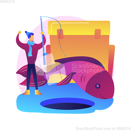 Image of Ice fishing abstract concept vector illustration.