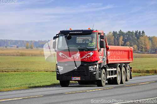 Image of Red Renault Trucks C Tipper Lorry on Road