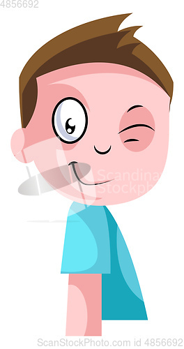 Image of Little boy in blue top winking illustration vector on white back