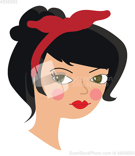 Image of A girl with a red ribbon on the head looks beautiful vector or c