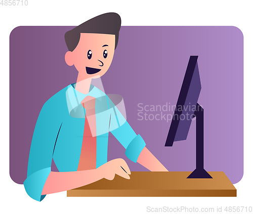 Image of Cartoon man working on the computer vector illustartion on white