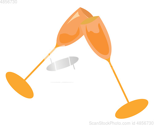 Image of Two champagne glasses clinking vector or color illustration