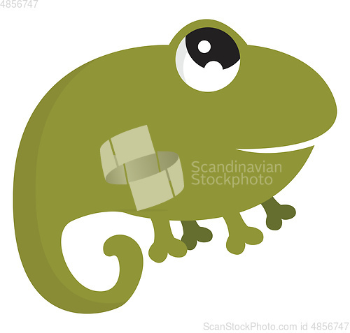 Image of Cartoon funny laughing green chameleon vector or color illustrat