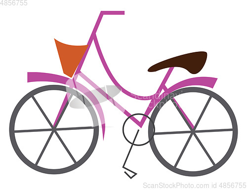 Image of Pink bicycle with basket illustration print vector on white back