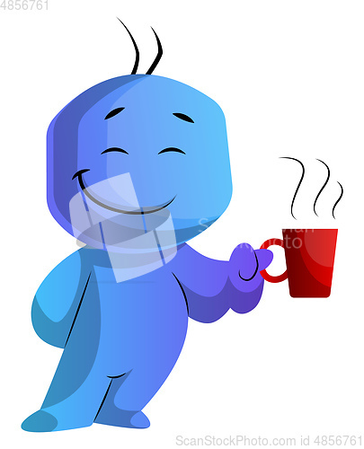 Image of Blue cartoon caracter with a cup illustration vector on white ba