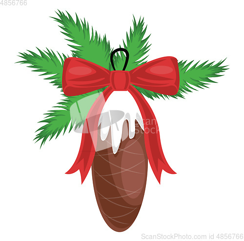 Image of Simple vector illustration of christmas pine with red bow on whi