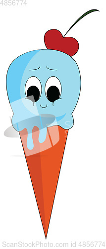 Image of Blue icecream face in an orange cone with a red cherry on top ve
