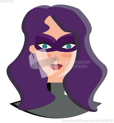 Image of A young girl with purple hair is dressed in a super woman costum