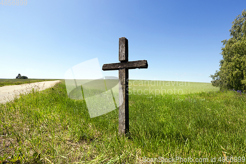 Image of Wooden cross, close-up field