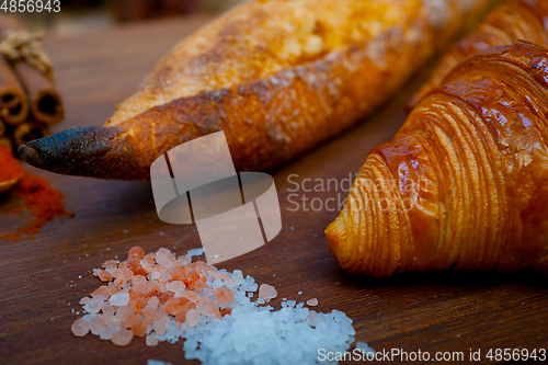 Image of French fresh croissants and artisan baguette tradition