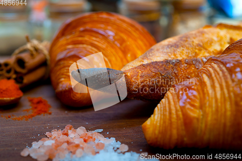 Image of French fresh croissants and artisan baguette tradition