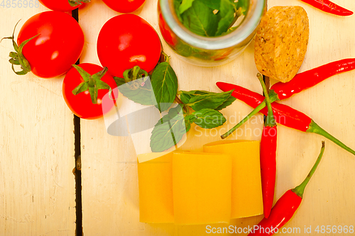 Image of Italian pasta paccheri with tomato mint and chili pepper