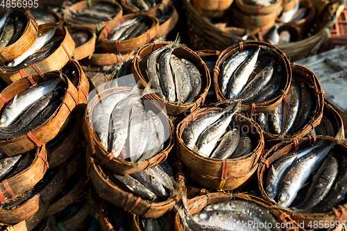 Image of Mackerel fish in bamboo basket