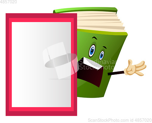 Image of Green book teaching a lesson, illustration, vector on white back