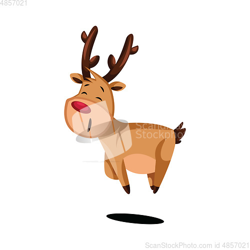 Image of Joyful chrstmas deer jumping around vector illustration on a whi