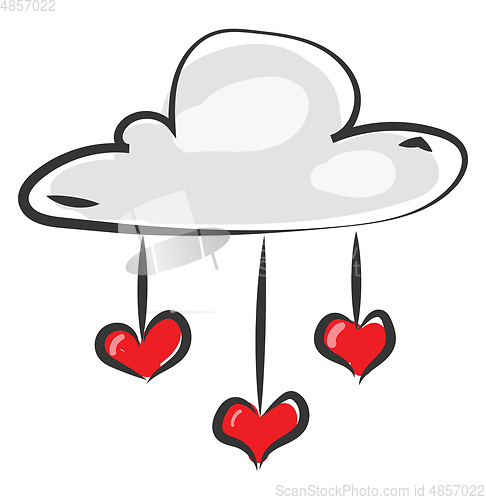 Image of Painting of a white cloud pouring out red hearts vector or color