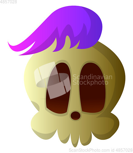 Image of Cartoon skull with purple hair vector illustartion on white back