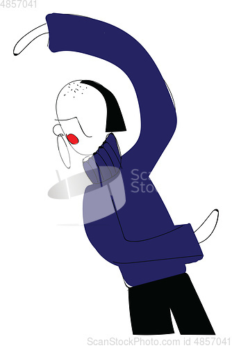 Image of Abstract vector illustration of a girl in purple sweater dancing