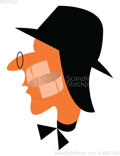 Image of Man with black hat and bow tie vector or color illustration