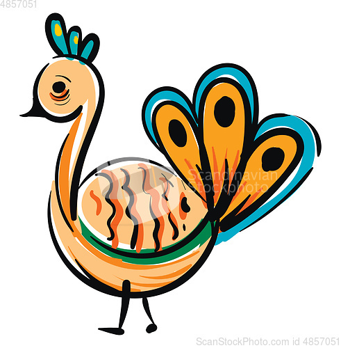 Image of Simple colorful cartoon peacock vector illustration on white bac