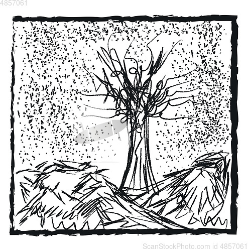 Image of Pencil drawing of a tree in the snow vector or color illustratio
