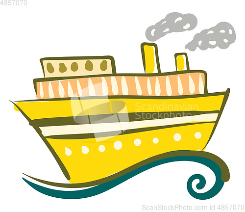 Image of Yellow steam ship on the sea vector or color illustration