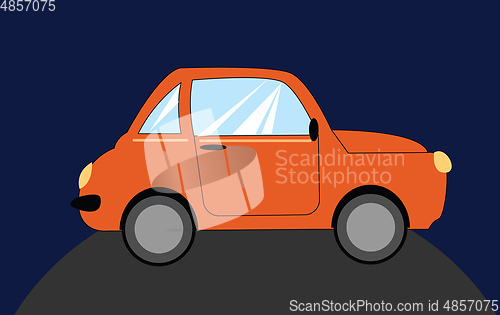 Image of Portrait of an orange car over blue background viewed from the s