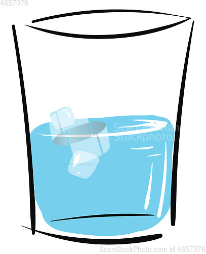 Image of Simple vector illustration of a glass with water and ice cubes o