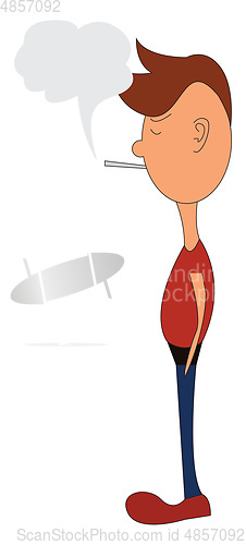 Image of Simple cartoon of a man in red shirt and blue pants smoking vect