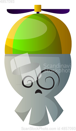 Image of Cartoon skull with green hat vector illustartion on white backgr