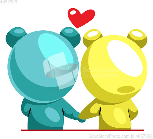 Image of Blue and yellow bear in love illustration vector on white backgr