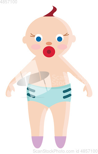 Image of An adorable baby in blue-colored underwear vector or color illus