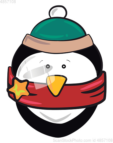 Image of Penguin in Christmas dress vector or color illustration