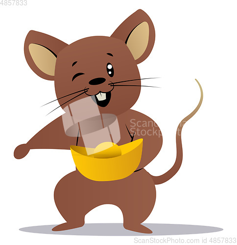 Image of Cartoon mouse holding hat vector illustartion on white backgroun