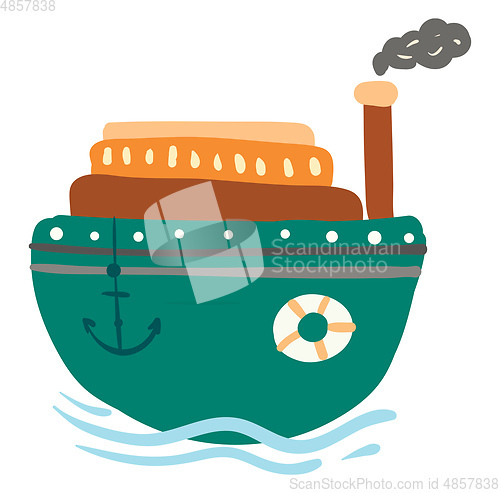 Image of Green steam ship with anchor vector or color illustration