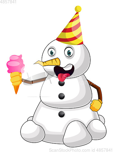 Image of Snowman with ice cream illustration vector on white background