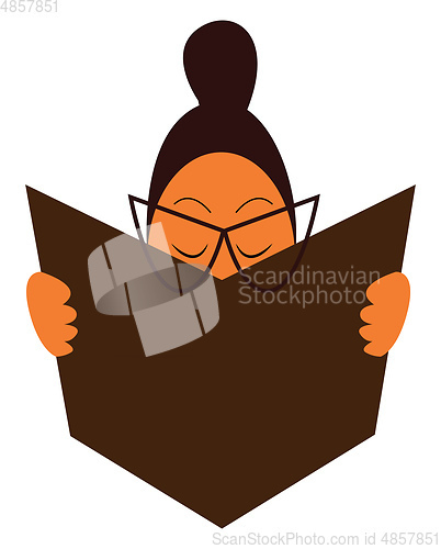 Image of A chubby girl with her eye glasses is reading a book vector colo