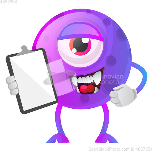 Image of Purple monster with a notepad illustration vector on white backg