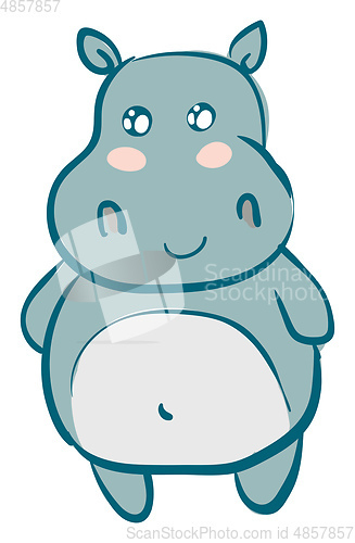 Image of Cute smiling light blue hippo vector illustration on white backg