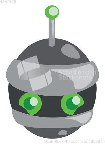 Image of An orb robot with its long antenna and round green eyes vector c